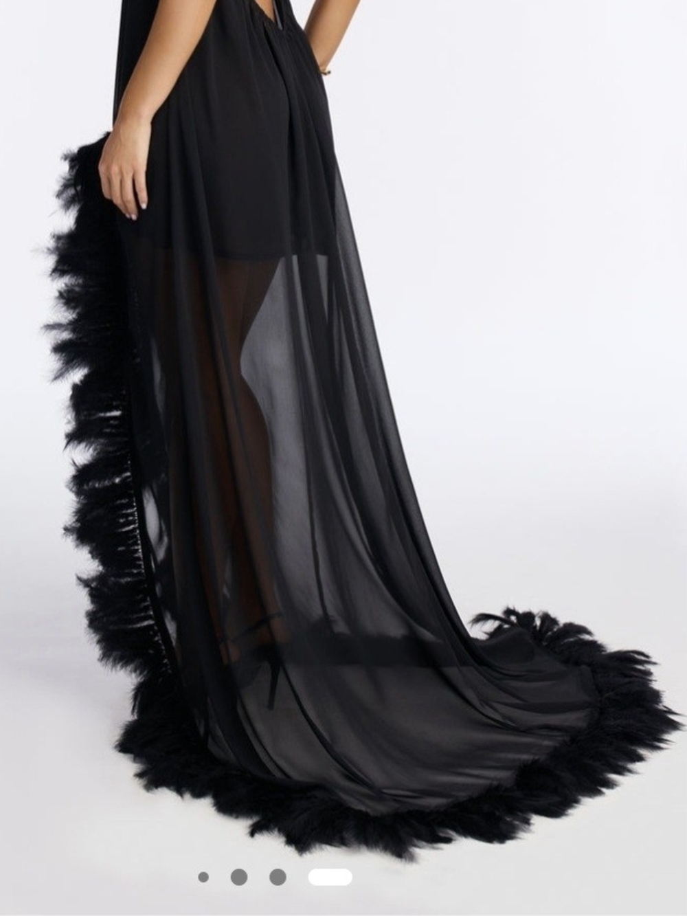 Fashion Nova Black Halter High-Low Feather Trim Gown - Picture 2 of 2